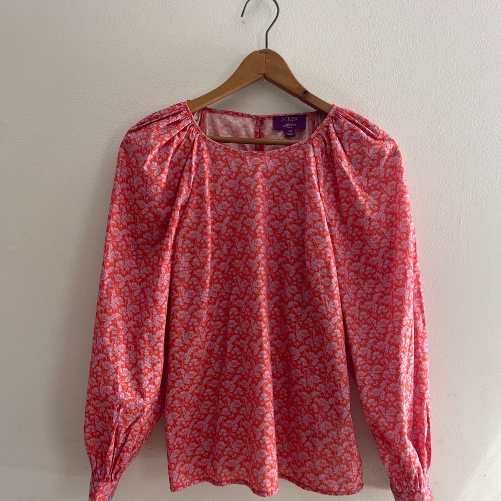 J Crew x Liberty Fabric Toutouayette Peasant Top XS Floral Pink Cottage Trad